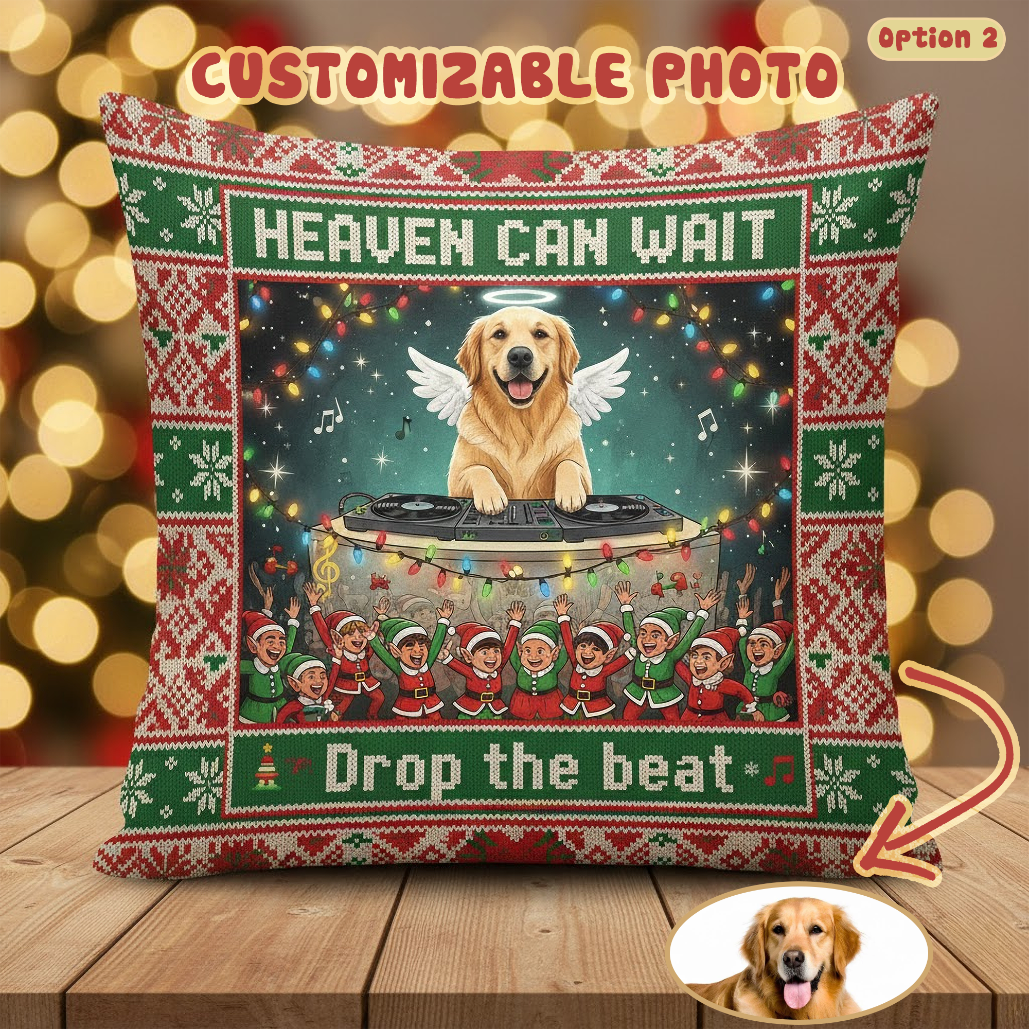 DJ Dog Custom Pet Pillow – Funny Christmas Cushion “Drop The Beat” Personalized Pet Face Gift, Cool Holiday Decor for Pet Lovers | Pillow 91