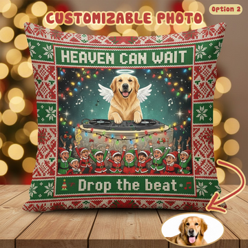 DJ Dog Custom Pet Pillow – Funny Christmas Cushion “Drop The Beat” Personalized Pet Face Gift, Cool Holiday Decor for Pet Lovers | Pillow 91