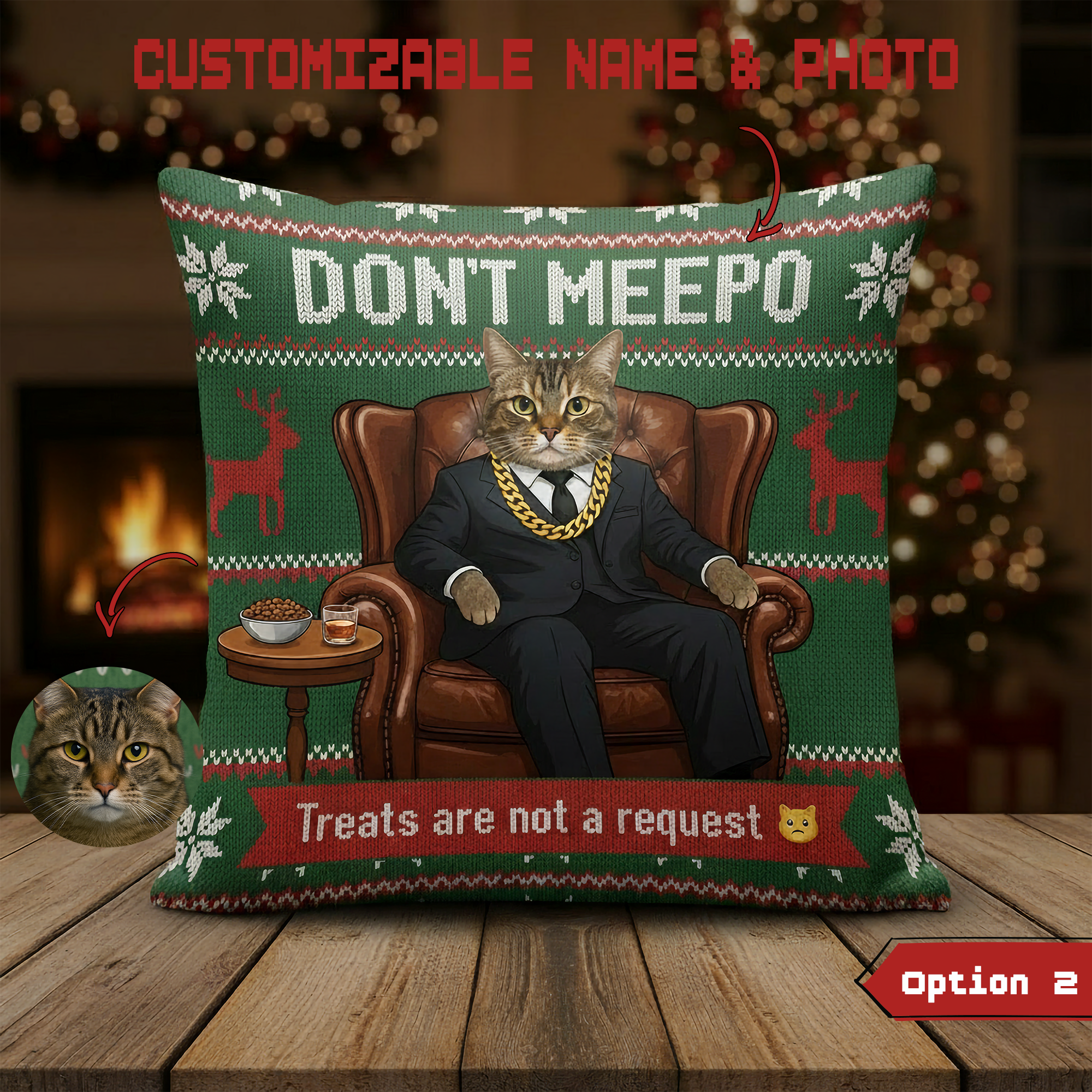 Custom Cat Pillow Set, Funny Don’t Meepo Cushion, Personalized Pet Photo Christmas Decor, Custom Name Gift, Linen Pillow Combo | Pillow 114