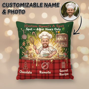 Personalized Christmas Pillow – Custom Face & Name | Funny Chef “After Hours Spot” Design | Unique Holiday Gift for Him or Her | Pillow15