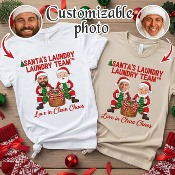 Santa’s Laundry Team Custom Photo Christmas T-Shirt, Funny Personalized Santa Tee, Holiday Matching Shirt, Family Xmas Gift Idea | T-shirt 30