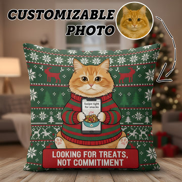 Custom Cat Christmas Pillow – Funny Pet Gift, Personalized Photo Linen Cushion, Double Sided Print | Pillow35