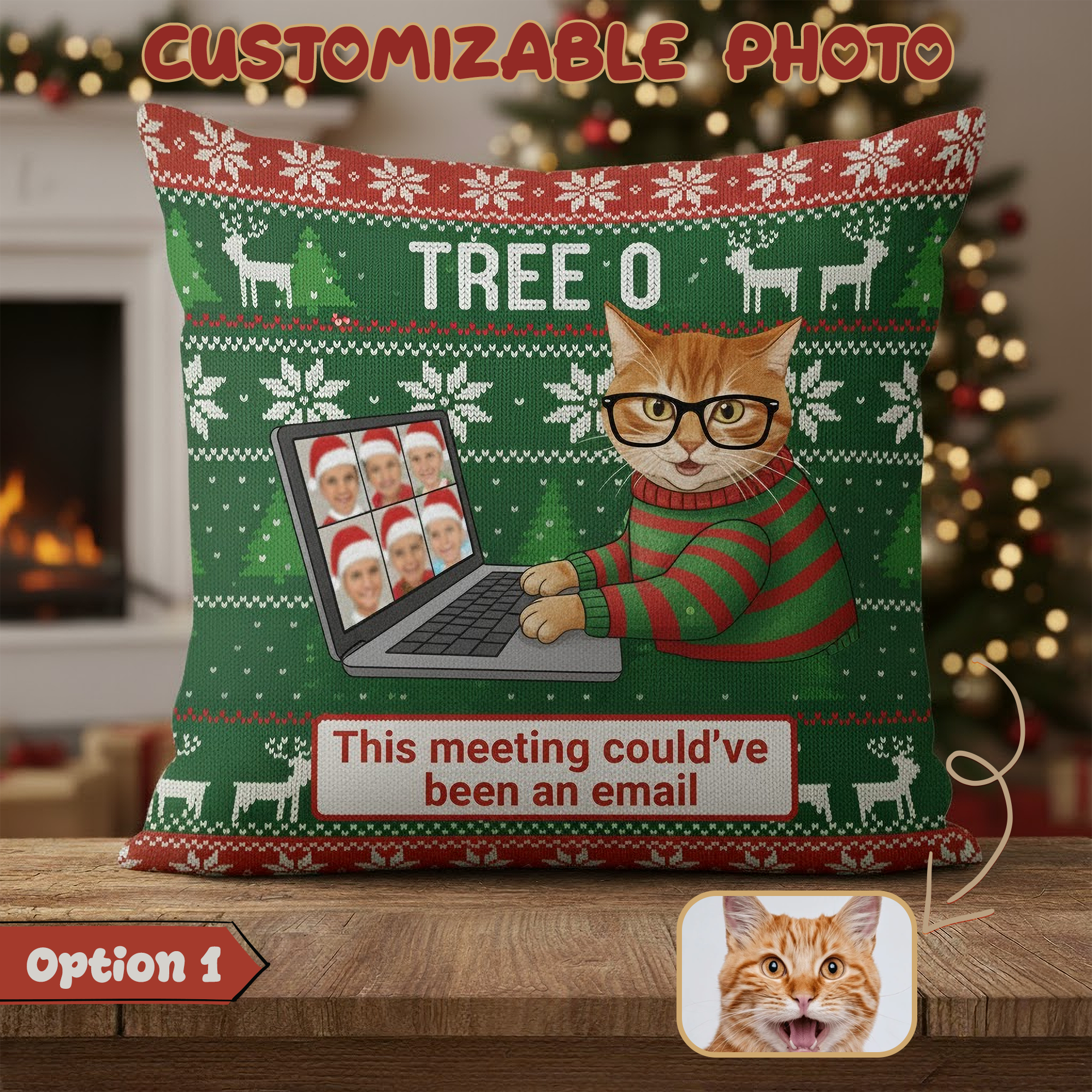 Funny Custom Pet Pillow – Personalized  Cat Cushion, Pet Office Humor Christmas Gift, Custom Face Holiday Decor | Pillow 90