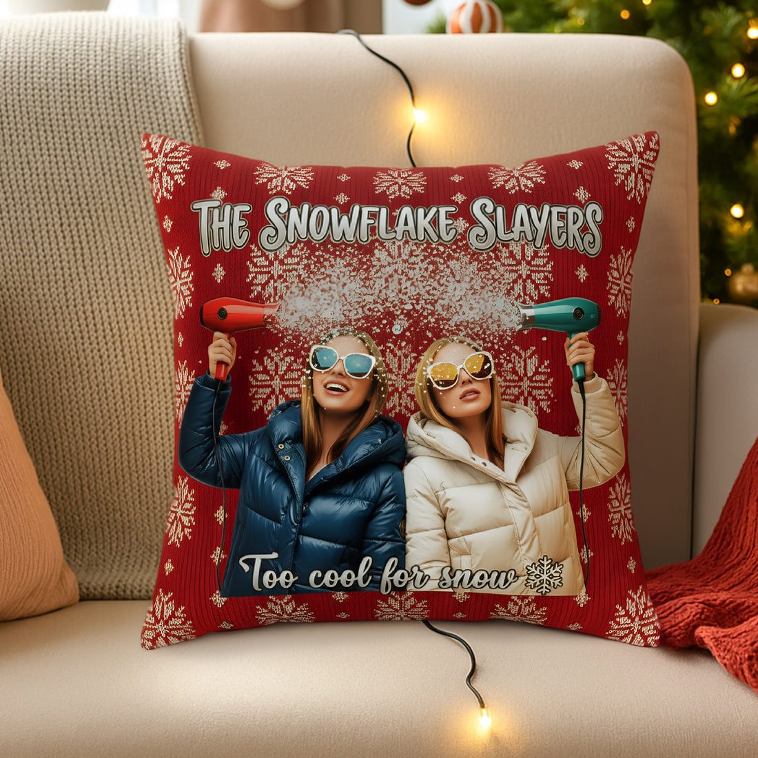 Custom “Snowflake Slayers” Pillow – Funny Personalized Winter Cushion | Cool Christmas Gift for Friends or Sisters | Pillow40