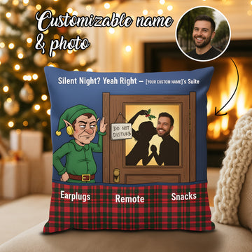 Personalized Double-Sided Christmas Pillow – Custom Face & Name | “Silent Night? Yeah Right” Funny & Faith-Inspired Holiday Gift for Couples | Pillow16