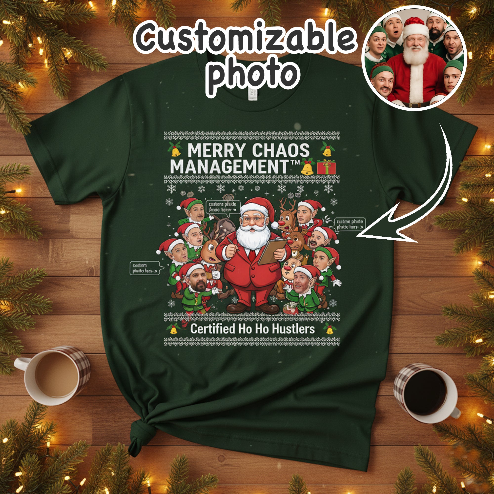 Merry Chaos Management Custom Photo Christmas T-Shirt, Funny Santa Elf Tee, Personalized Family Matching Holiday Shirt, Xmas Gift Idea | T-shirt 12