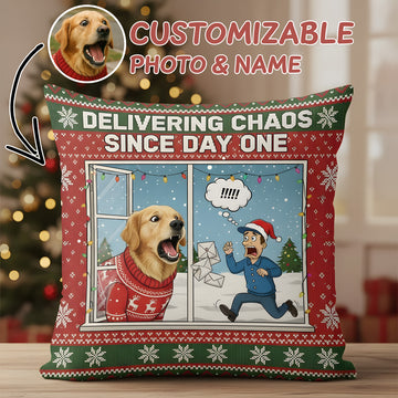 Funny Custom Dog Christmas Pillow – Personalized Pet Photo Gift, Holiday Humor Decor | Pillow73
