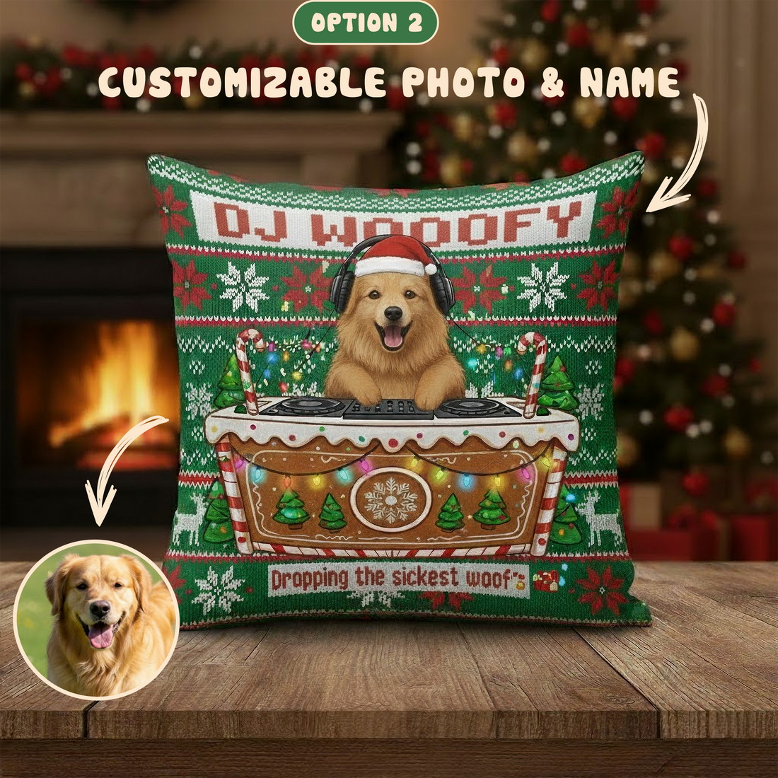 Custom Pet DJ Pillow Set, Personalized Cat Dog Christmas Cushion, Funny Holiday Decor, Custom Name Photo Gift, Linen Pillow Combo | Pillow 89