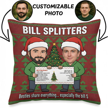 Custom Funny Christmas Pillow for Best Friends – Personalized Cartoon Face Gift, Bill Splitters Joke Cushion, Holiday Humor Decor | Pillow76