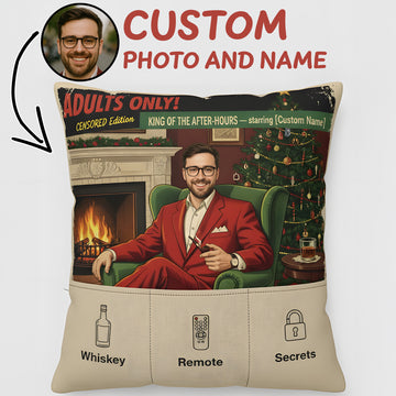 Funny Custom Christmas Pillow – Personalized Photo & Name Gift, Whiskey Lover Holiday Decor Cushion | Pillow69