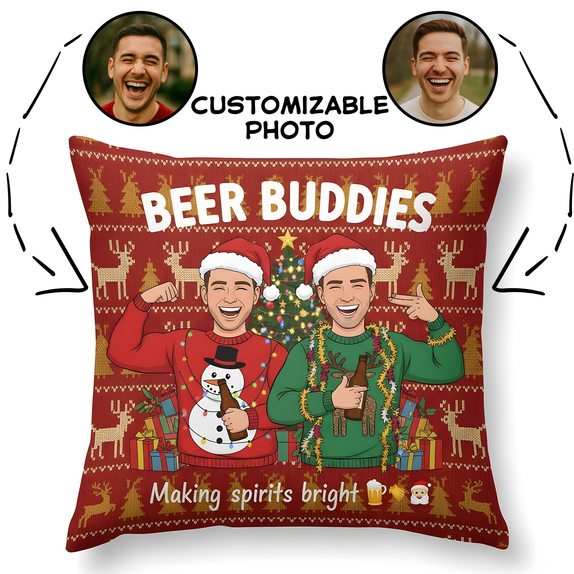 Beer Buddies Christmas Pillow | Personalized Holiday Gift | Funny Christmas Decoration | Pillow30