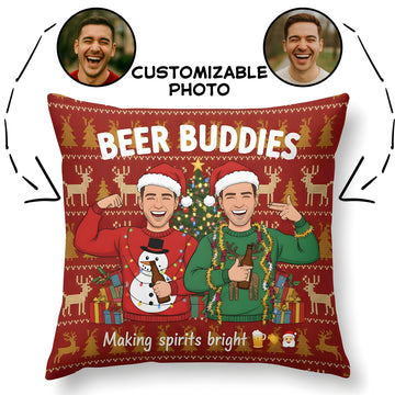 Beer Buddies Christmas Pillow | Personalized Holiday Gift | Funny Christmas Decoration | Pillow30