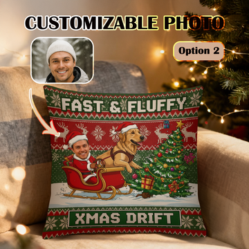 Personalized Pet Christmas Pillow – “Fast & Fluffy Holiday Chaos” Funny Pet & Owner Cushion, Custom Photo Gift, Xmas Home Decor | Pillow 42