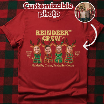 Reindeer Crew Christmas T-Shirt, Funny Family Group Custom Photo Tee, Personalized Reindeer Cocoa Tshirt, Holiday Gift for Men Women Kids | T-shirt 87