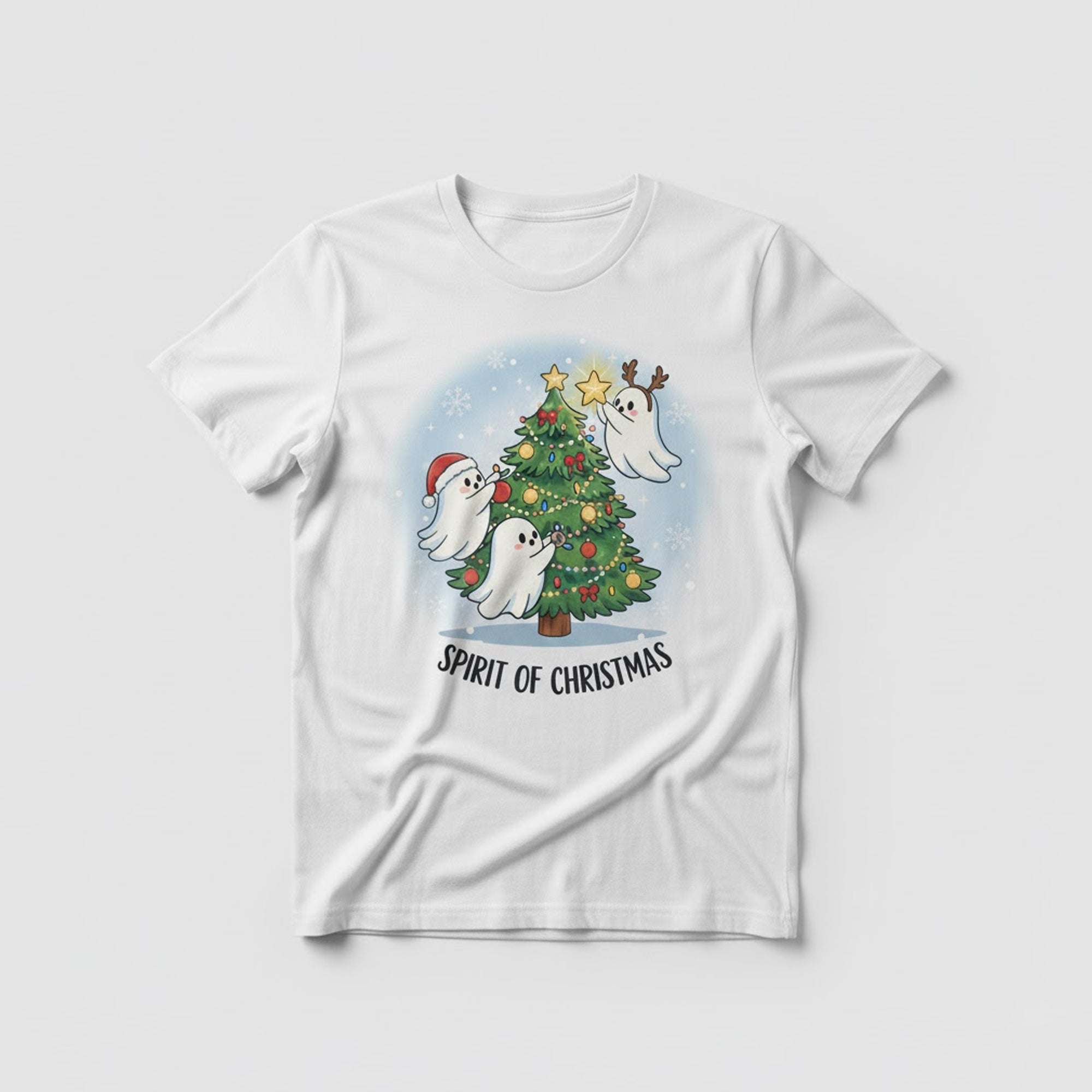 Spirit of Christmas T-Shirt, Funny Ghost Christmas Tee, Cute Holiday Graphic Shirt, Unisex T-shirt, Xmas Gift for Men Women Kids | T-shirt 90