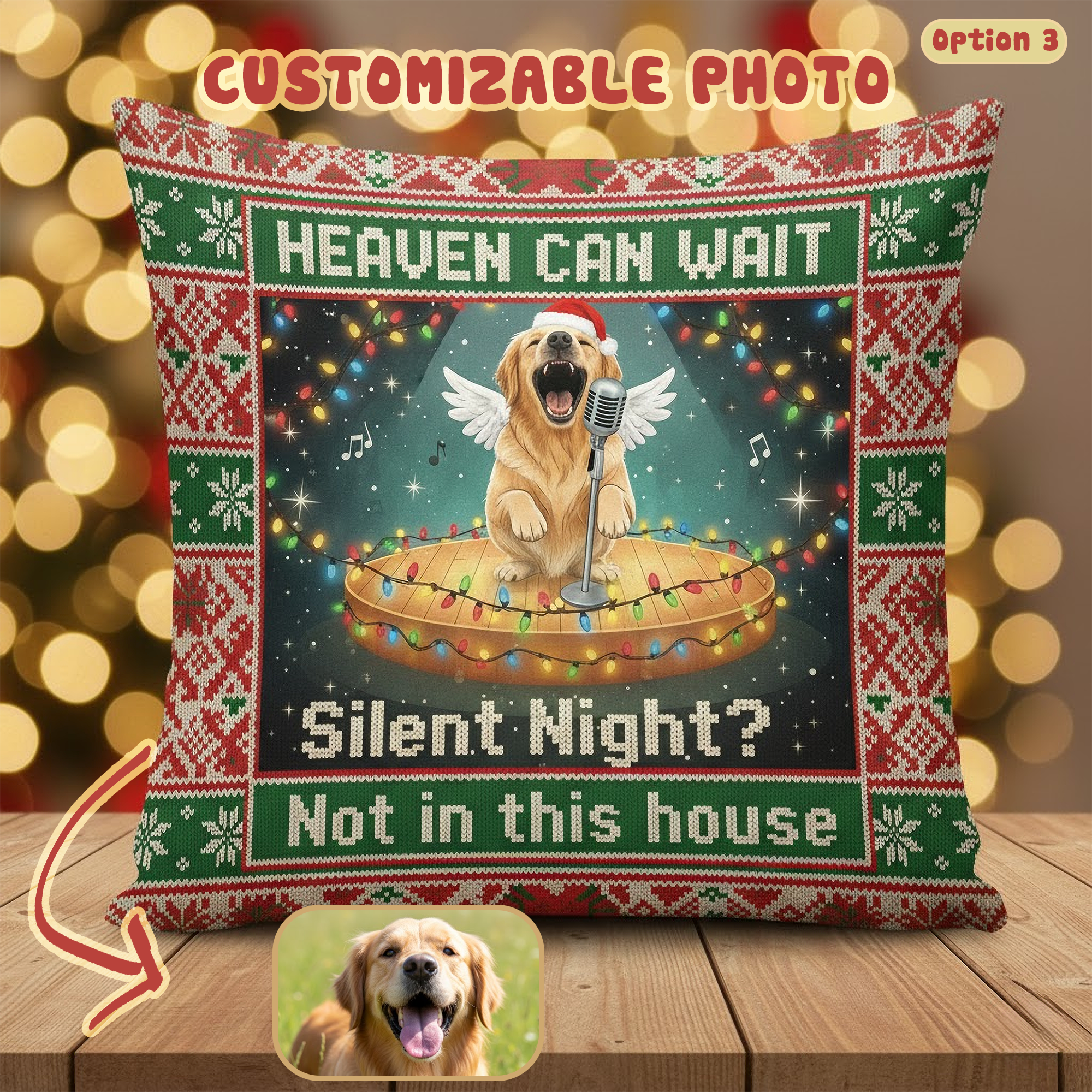 Personalized Pet Christmas Pillow – Funny Dog DJ “Silent Night Remix” Custom Photo Cushion, Cute Holiday Gift, Pet Lover Decor | Pillow 91