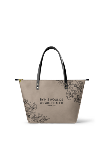 "Complete" - Isaiah 53:5 Leather Tote Bag