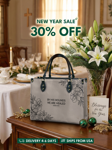 "Complete" - Isaiah 53:5 Leather Handbag