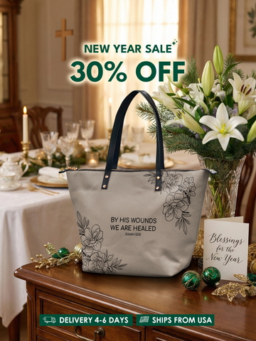 "Complete" - Isaiah 53:5 Leather Tote Bag