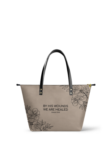 "Complete" - Isaiah 53:5 Leather Tote Bag