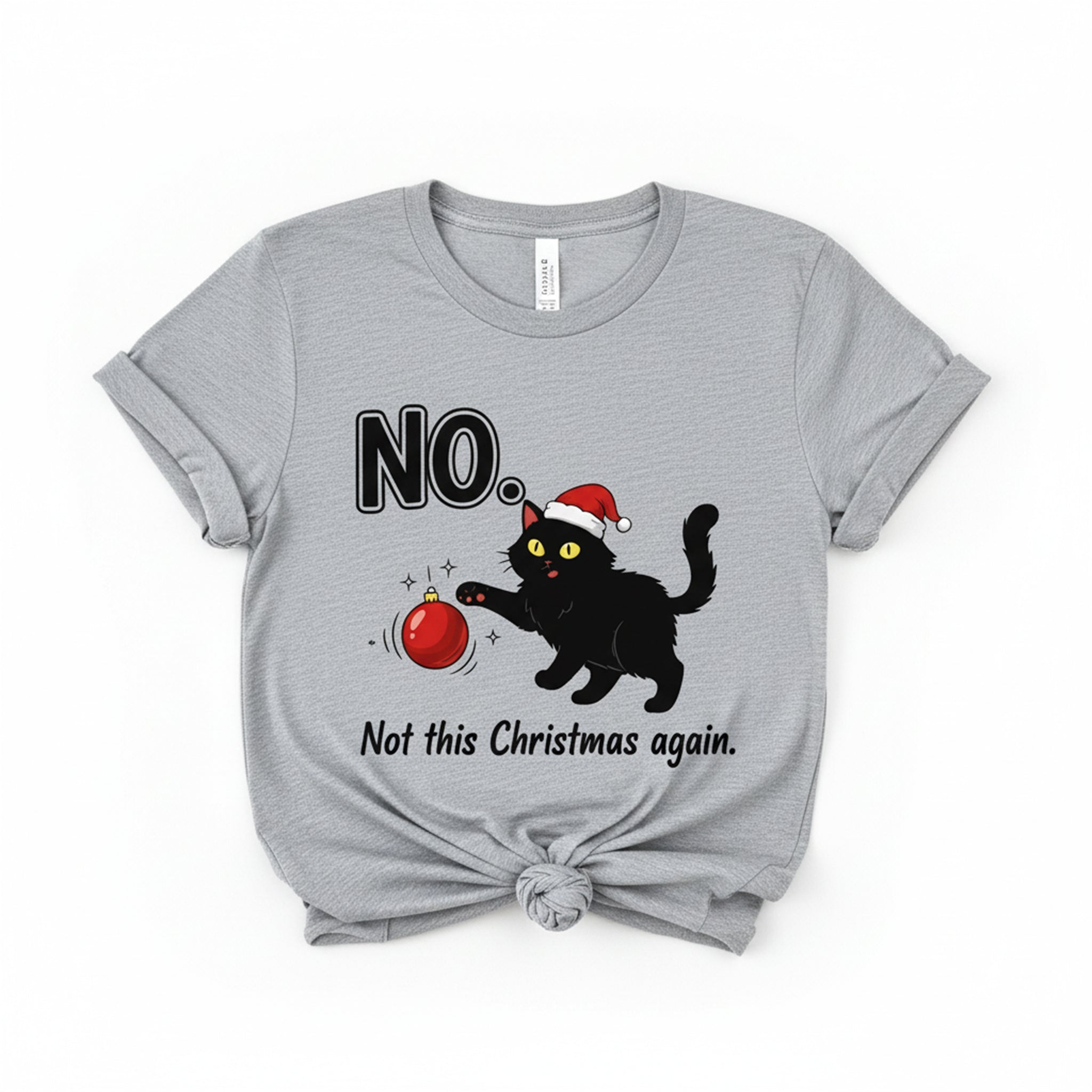 Funny Black Cat Christmas T-Shirt, No Not This Christmas Again Tee, Cat Lover Holiday Shirt, Cute Xmas Gift, Festive Pet Humor Top | T-shirt 5