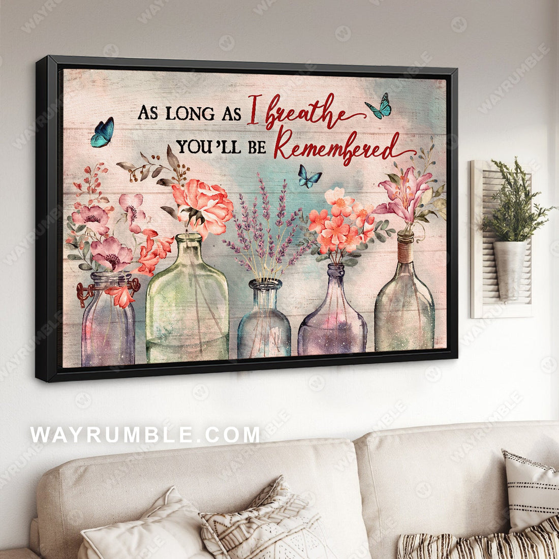 Light pink flower, Crystal vase, Beautiful sky, As long as I breathe, You'll be remembered - Heaven Landscape Canvas Prints, Wall Art