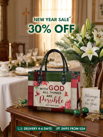 "Hope" - Matthew 19:26 Leather Handbag