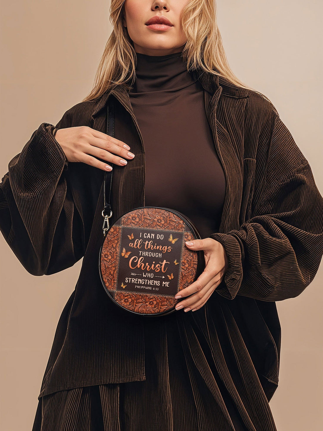 "Believe" - Philippians 4:13 Circle Crossbody Bag