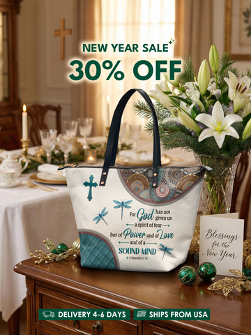 "Poise" - 2 Timothy 1:7 Leather Tote Bag