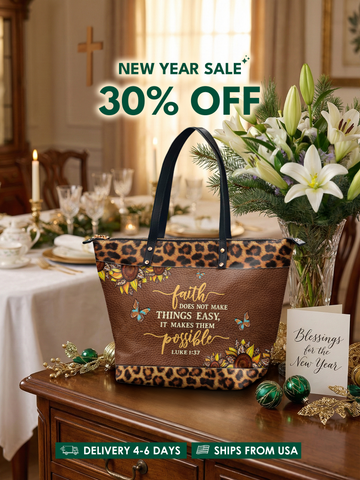"Possible" - Luke 1:37 Leather Tote Bag