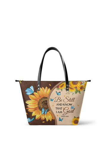 "Presence" - Psalm 46:10 Leather Tote Bag