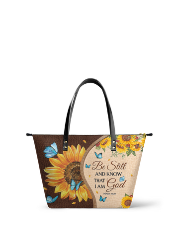 "Presence" - Psalm 46:10 Leather Tote Bag