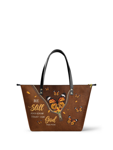 "Serene" - Psalm 46:10 Leather Tote Bag