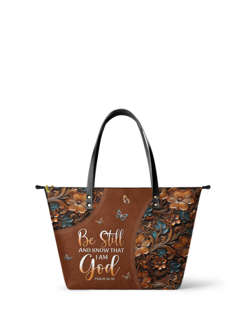 "Stillness" - Psalm 46:10 Leather Tote Bag