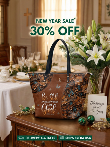 "Stillness" - Psalm 46:10 Leather Tote Bag