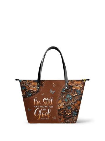 "Stillness" - Psalm 46:10 Leather Tote Bag