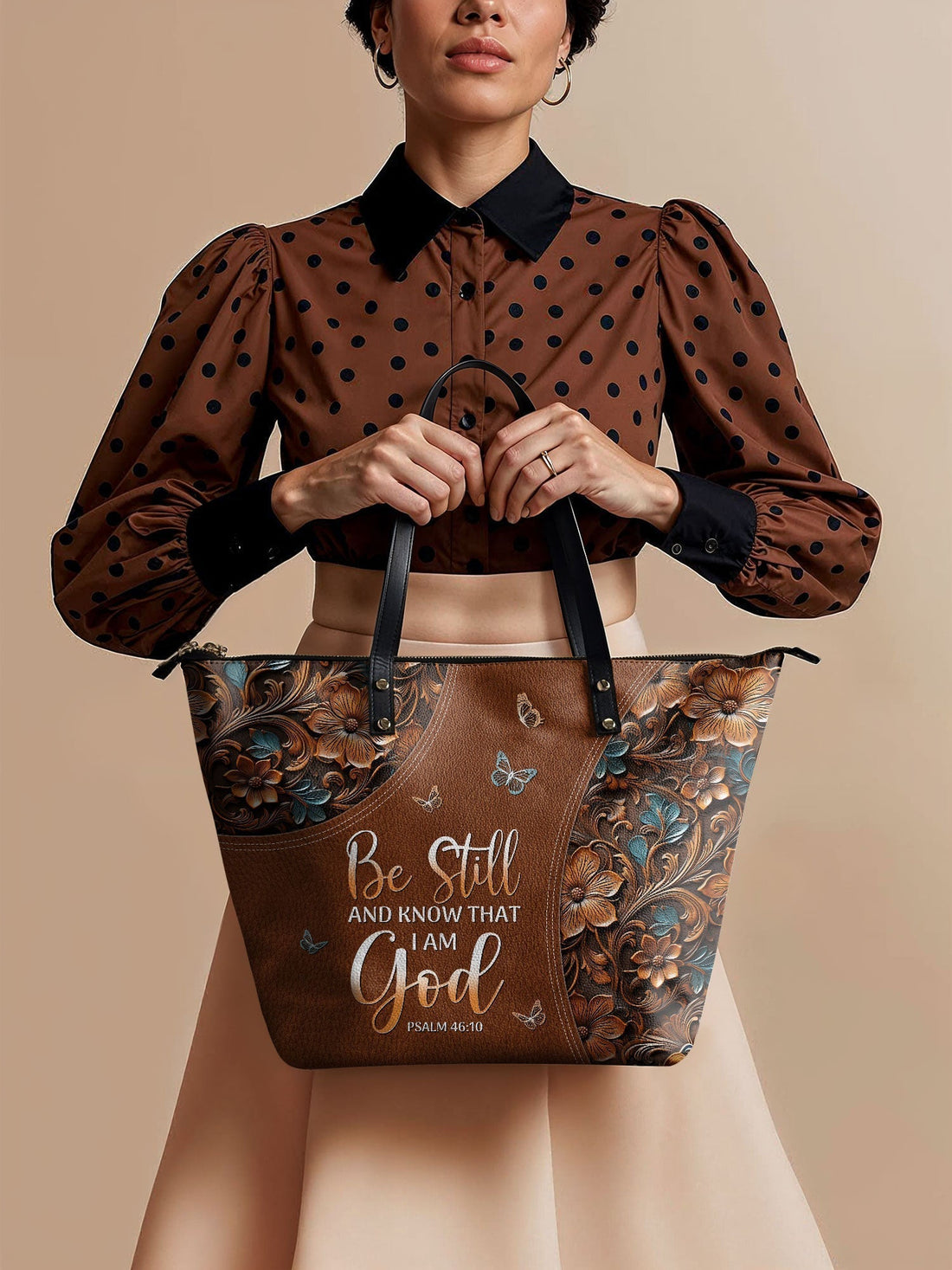 "Stillness" - Psalm 46:10 Leather Tote Bag