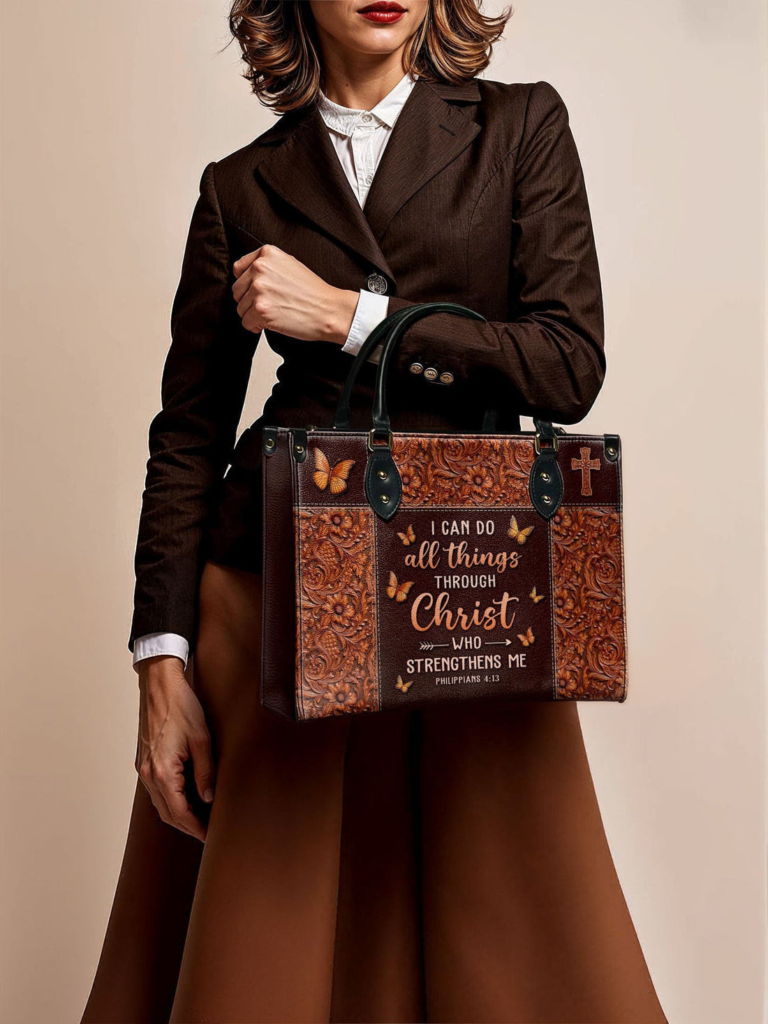 "Believe" - Philippians 4:13 Leather Handbag