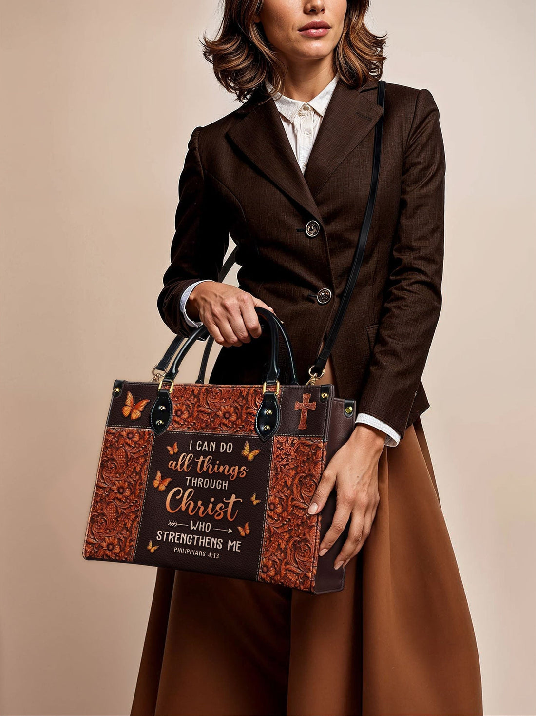 "Believe" - Philippians 4:13 Leather Handbag